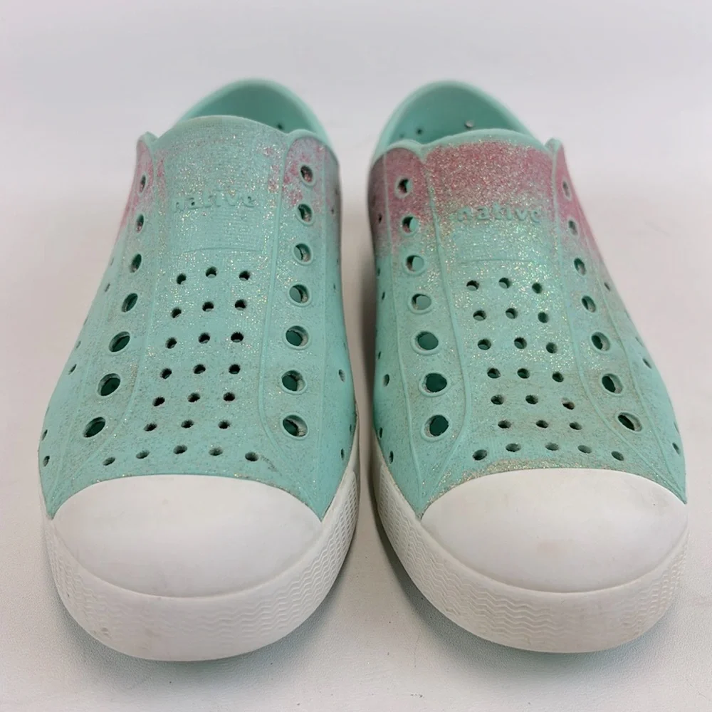 NATIVE Jefferson Kids Pink Green Glitter SlipOn Shoes Size C13